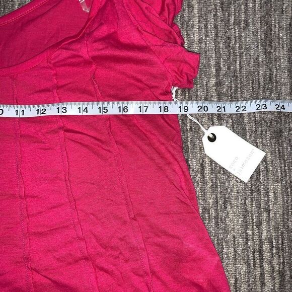 Coco + Jaimeson Womens Large Pullover Crop Top Pink Ruffle Puff Short Sleeves NW - Picture 6 of 8